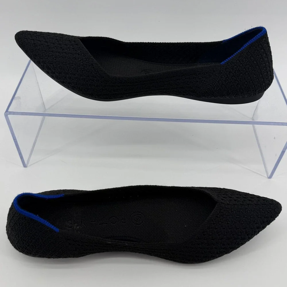 Rothy's The Point Flat Shoes Womens 8.5 Black Pointed Toe Knit Comfort Signature